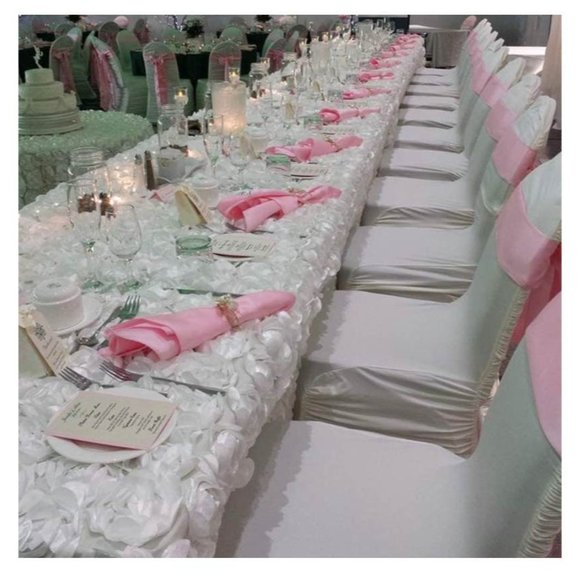 3D Floral White Rosette Tablecloth Rectangular 60 x102 Inches Floral Satin - Picture 2 of 5